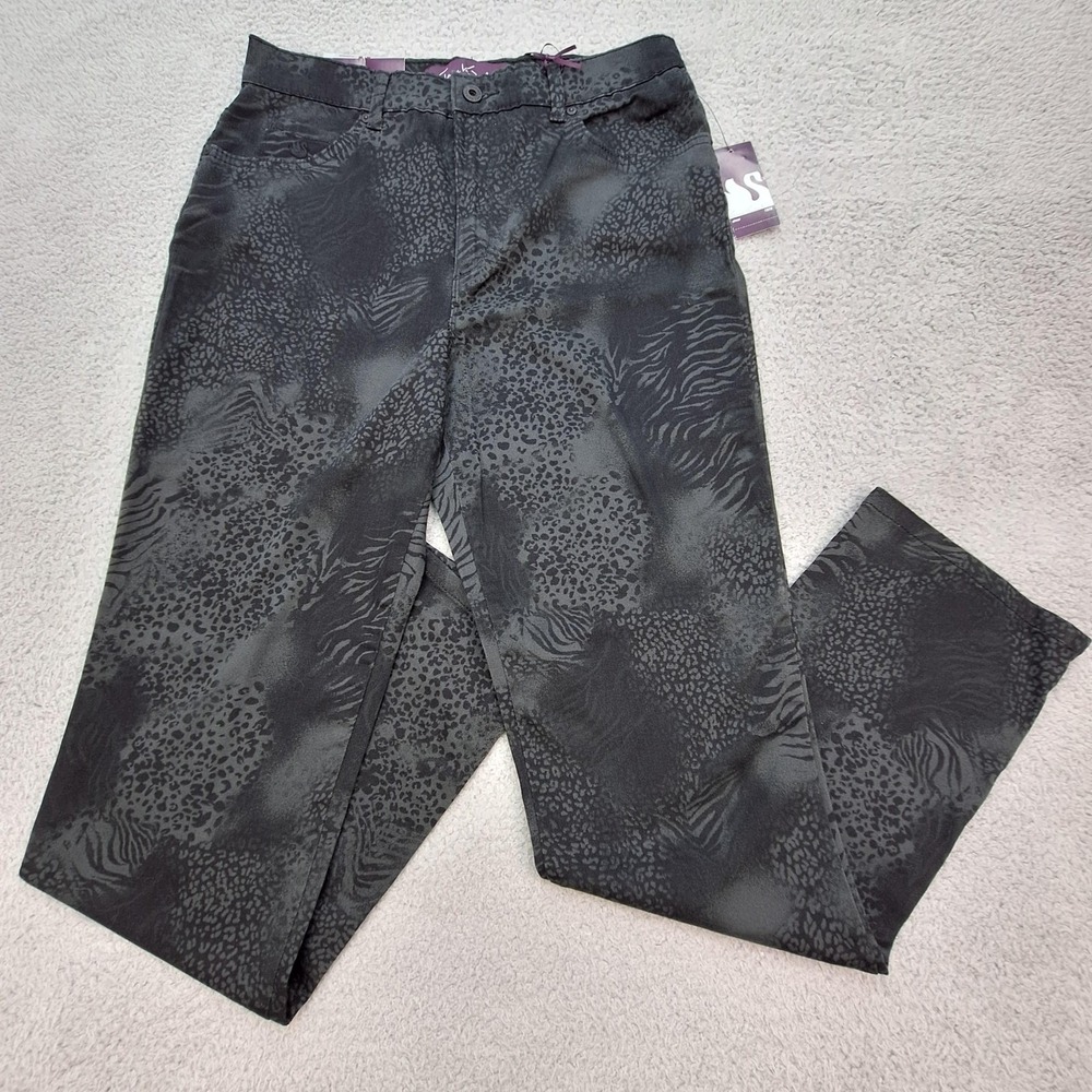 Gloria Vanderbilt Black & Charcoal Animal Print Wide Leg Jeans